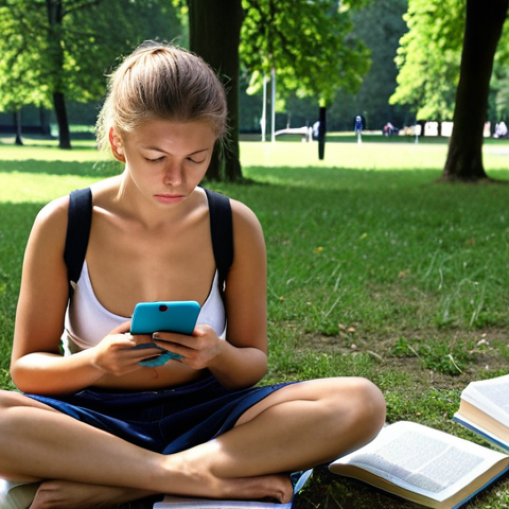 **Image Prompt:** A stressed student surrounded by textbooks and financial regulations, using a meditation app on their phone while sitting outdoors in a park in Germany. Focus on conveying anxiety and the attempt to find balance.