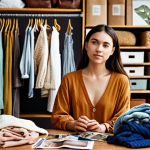 **

Prompt: *Authentic blogger sharing personal experience with sustainable fashion, surrounded by fair-trade clothing and second-hand finds, warm, inviting, relatable, AdSense integration.*

**