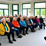 **

"A group of diverse citizens participating in a lively Bürgerforum (town hall meeting) in a modern, light-filled Gemeindehaus (community center) in Germany. They are actively discussing local policies with a respectful tone. Fully clothed, appropriate attire, safe for work, professional atmosphere, well-lit, natural proportions, perfect anatomy, family-friendly."

**