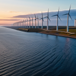 **

"A modern wind farm on the North Sea coast at sunset, energy storage solutions visible in the background (possibly a pumped hydro storage facility or large-scale battery installation), showcasing the transformation of the energy landscape. Professional photograph, clear focus, dynamic lighting. safe for work, appropriate content, fully clothed, professional, perfect anatomy, natural proportions."

**