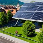 Sustainable Urban Planning**

"A panoramic view of Freiburg im Breisgau, showcasing its eco-friendly architecture and green spaces, with solar panels on rooftops and cyclists on dedicated bike lanes, fully clothed people enjoying a family-friendly environment, safe for work, perfect anatomy, natural proportions, professional architectural photography, high quality, appropriate content, modest urban design."

**