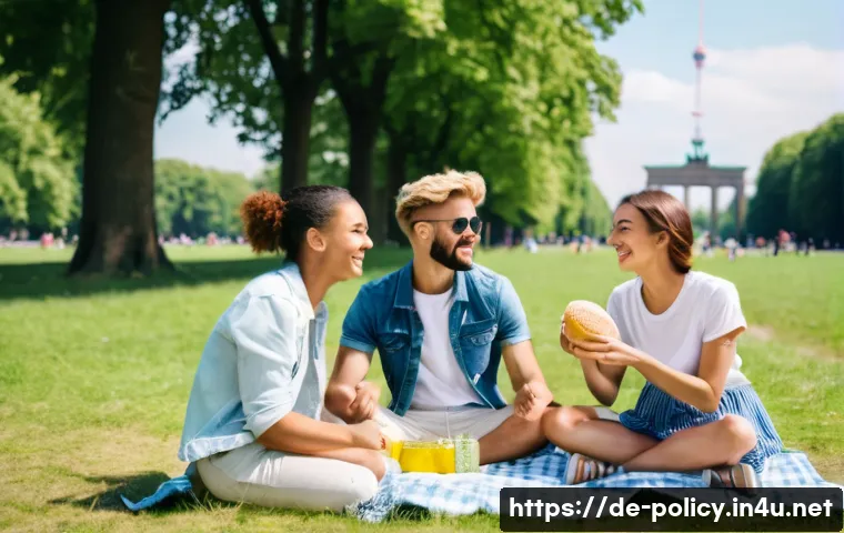 정책분석사와 국내외 정책 비교 분석 - **Subject:** A sunny park scene in Berlin.
**Prompt:** "A group of diverse friends having a picn...