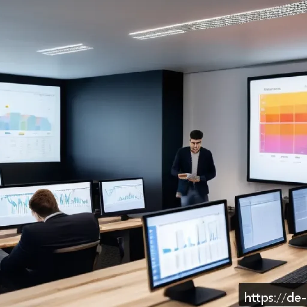 정책분석사와 데이터 분석의 기본 - A modern political data analysis office scene in Germany, featuring a diverse group of professionals...