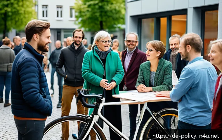 정책분석사와 사회적 영향 분석 사례 - A modern urban planning workshop scene in a large German city, diverse group of adults engaged in a ...