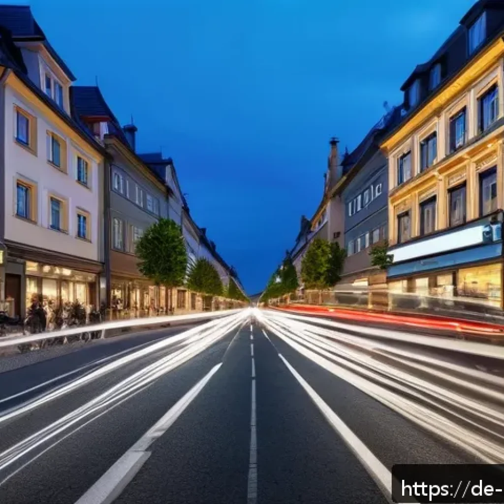 정책분석사와 데이터 중심 의사결정 사례 - A modern German city street scene at dusk featuring a smart traffic management