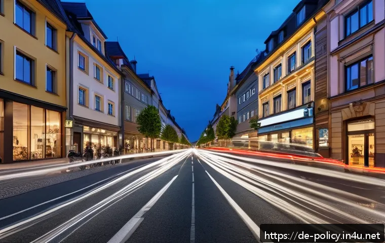 정책분석사와 데이터 중심 의사결정 사례 - A modern German city street scene at dusk featuring a smart traffic management