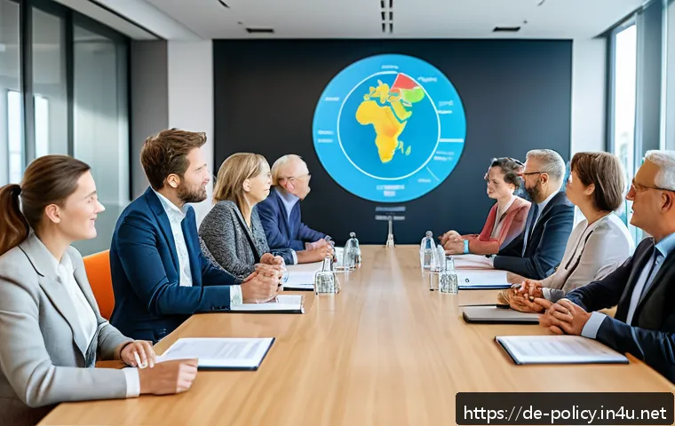 정책분석사와 전문가의 조언을 활용한 정책 연구 - A professional workshop scene in a modern German conference room, featuring diverse experts and poli...
