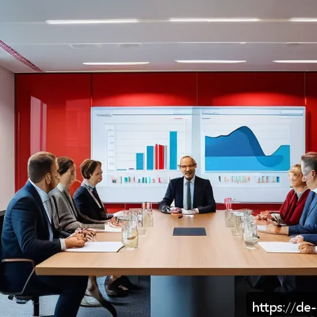정책분석사와 기획안 작성법 - A modern office meeting room scene in Berlin with diverse professionals in business attire, gathered...