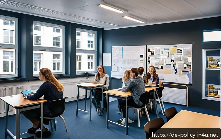 정책분석사 시험 대비 추천 교재 - A modern university study room in Germany, showing a diverse group of young adult students (wearing ...